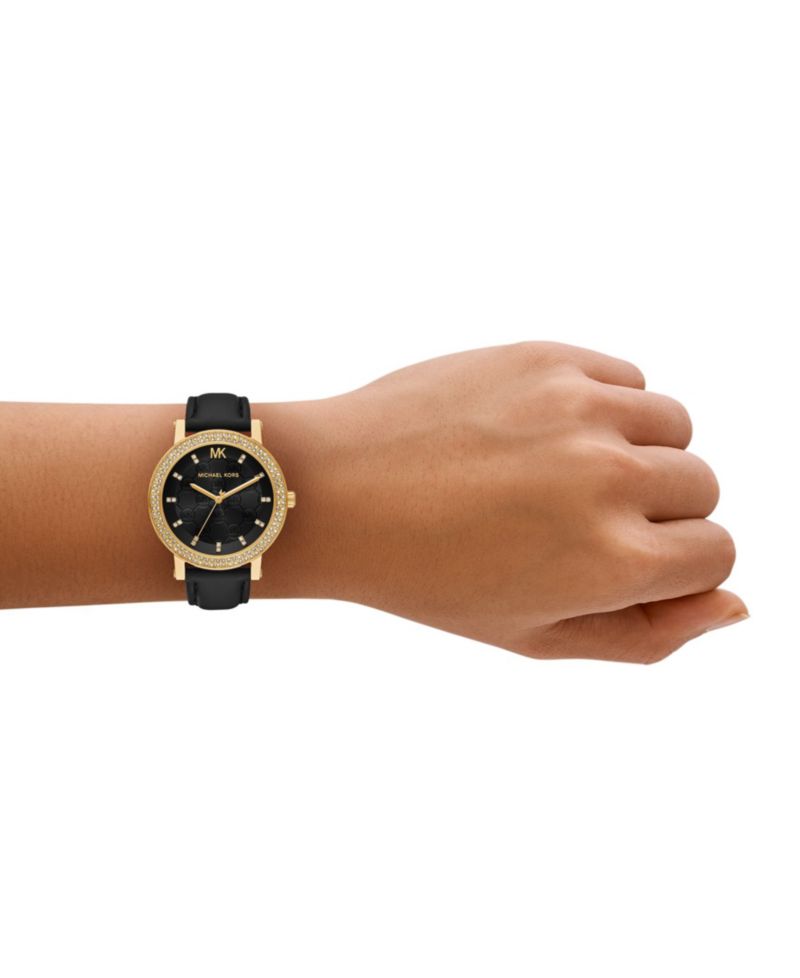 Women's Corey Three-Hand Black Leather Watch, 38mm