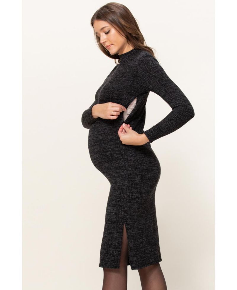 Women's Mock Neck Long Sleeve Side Slit Sweater Dress