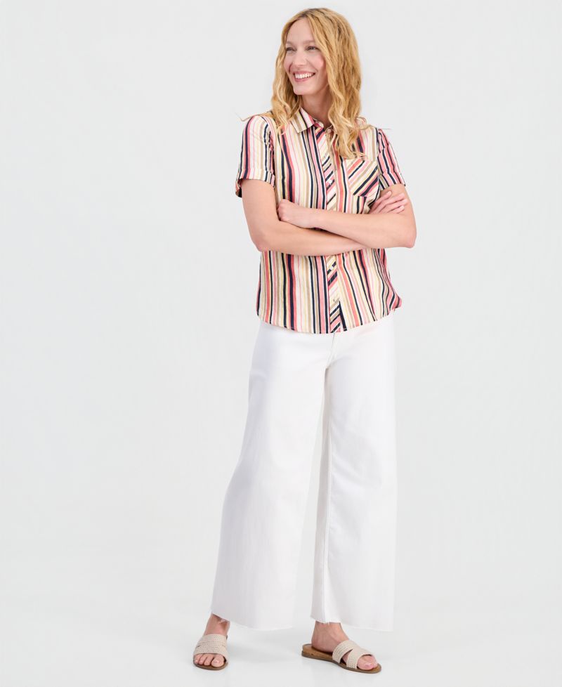 Women's Striped Short-Sleeve Camp Shirt