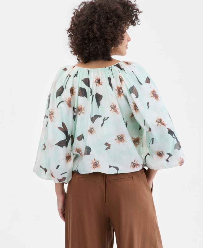 Women's Printed Puff-Sleeve Bubble Blouse