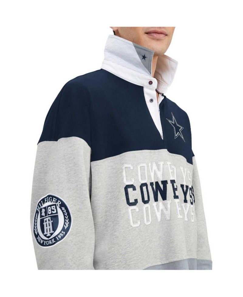 Men's Heather Gray, Navy Dallas Cowboys Connor Oversized Rugby Long Sleeve Polo Shirt
