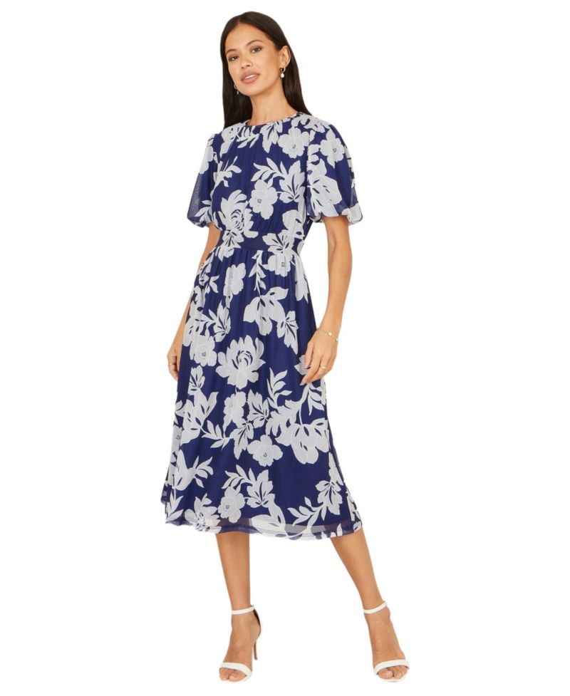 Women's Flower Stretch Mesh Midi Dress