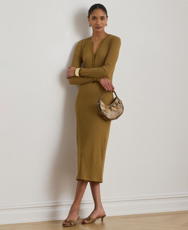 Women's Slim-Fit Henley Neck Midi Dress