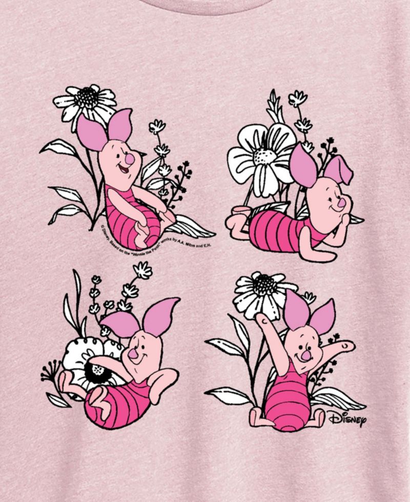 Plus Size Winnie The Pooh Piglet Flowers Graphic T-Shirt