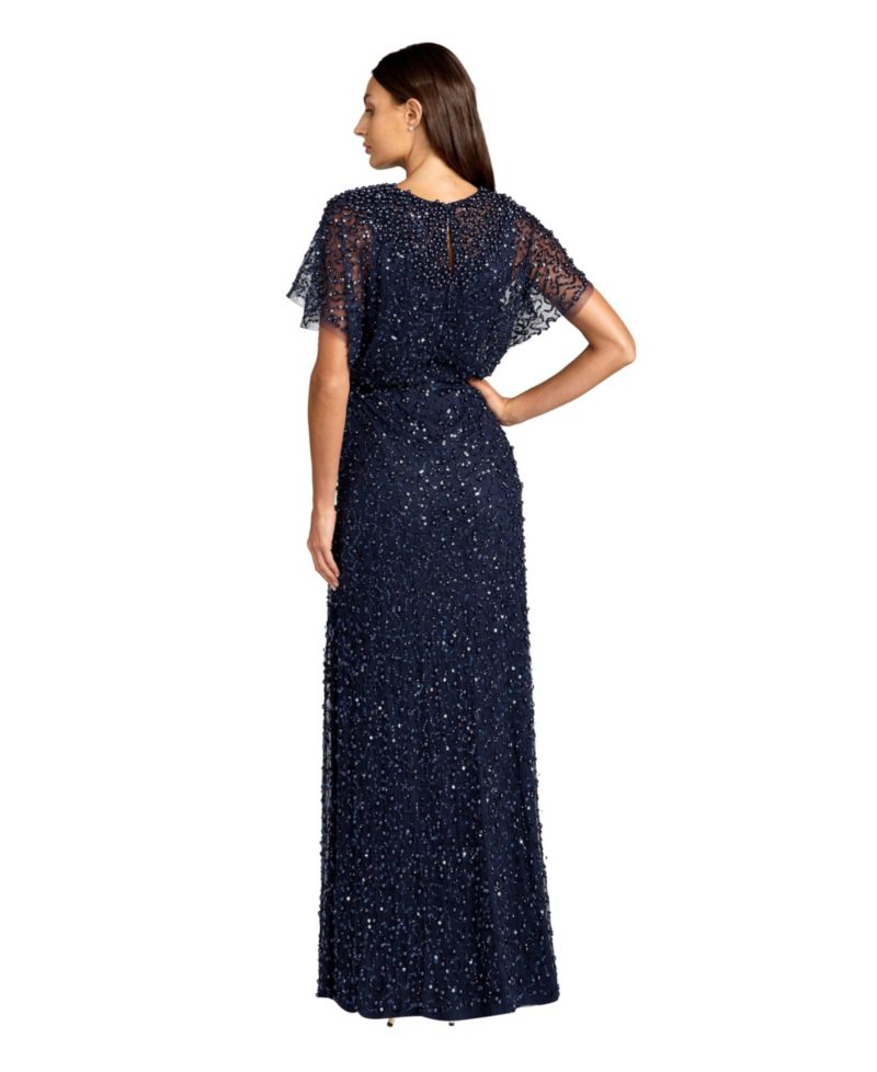 Petite High Neck Short Sleeve Embellished Gown
