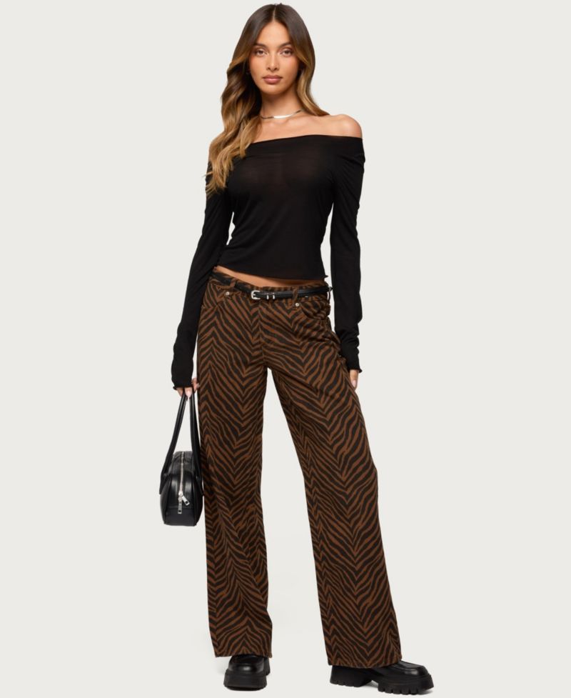 Women's Zebra Print Low Rise Baggy Jeans