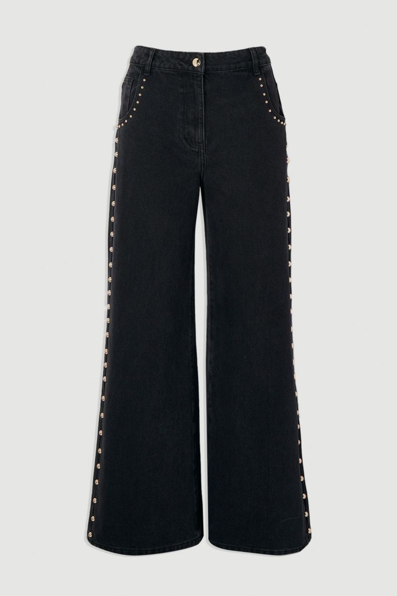 Women's Denim Studded Wide Leg Jeans