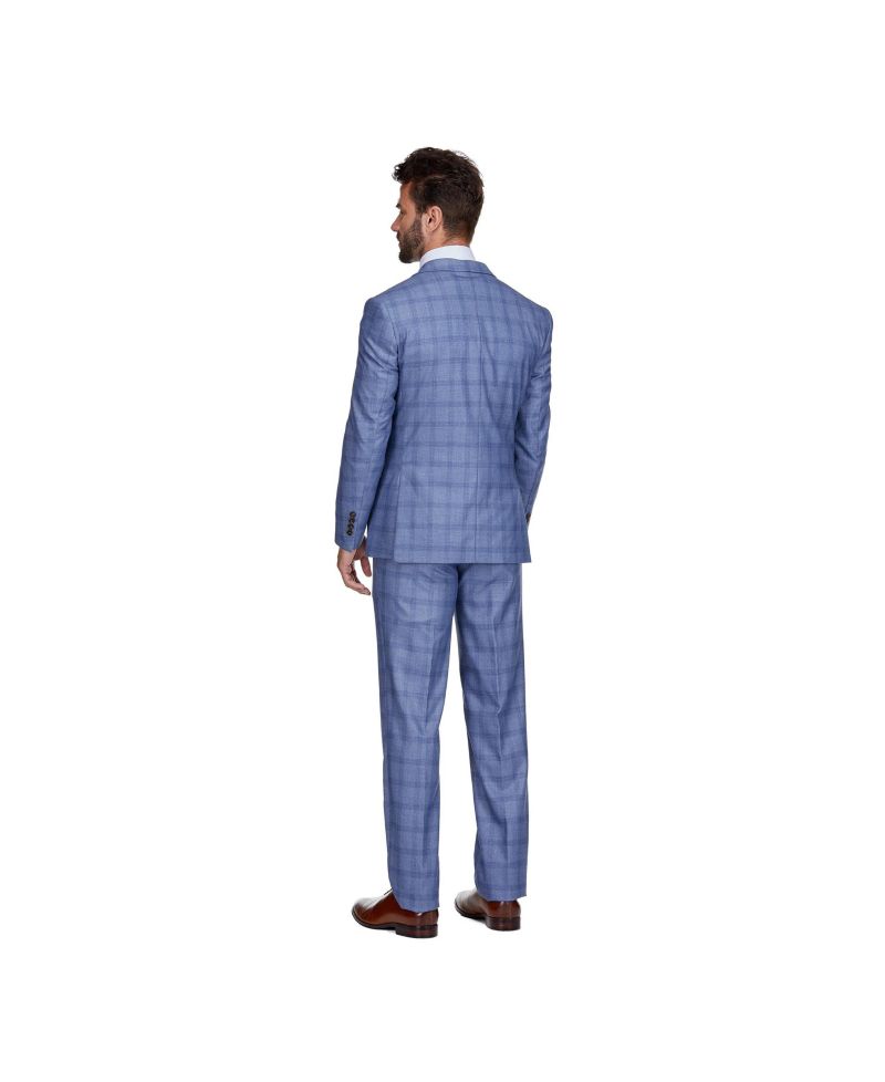 Men's Slim Fit 3-Piece Light Blue Checked Plaid Suit