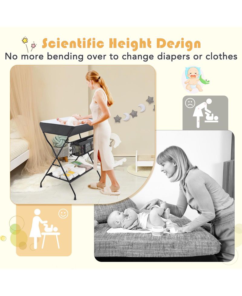 Baby Changing Table with Storage Organizer, Foldable Space-Saving Design