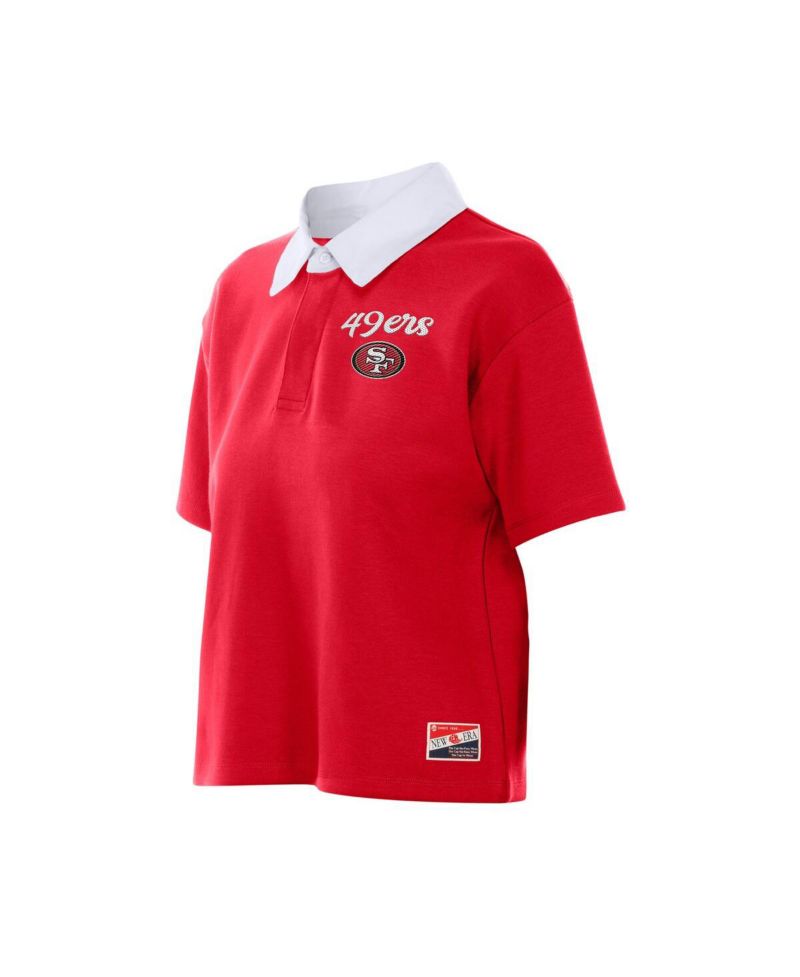 Women's Scarlet San Francisco 49ers Throwback Boxy Cropped Polo Shirt