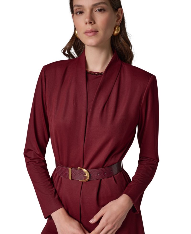 Women's Knit Belted Collarless Blazer