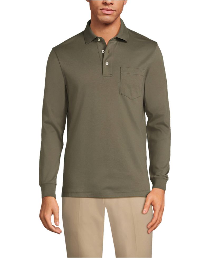Men's Long Sleeve Cotton Supima Polo Shirt with Pocket