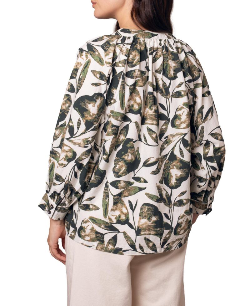 Women's Relaxed Cotton Printed V-Neck Blouse