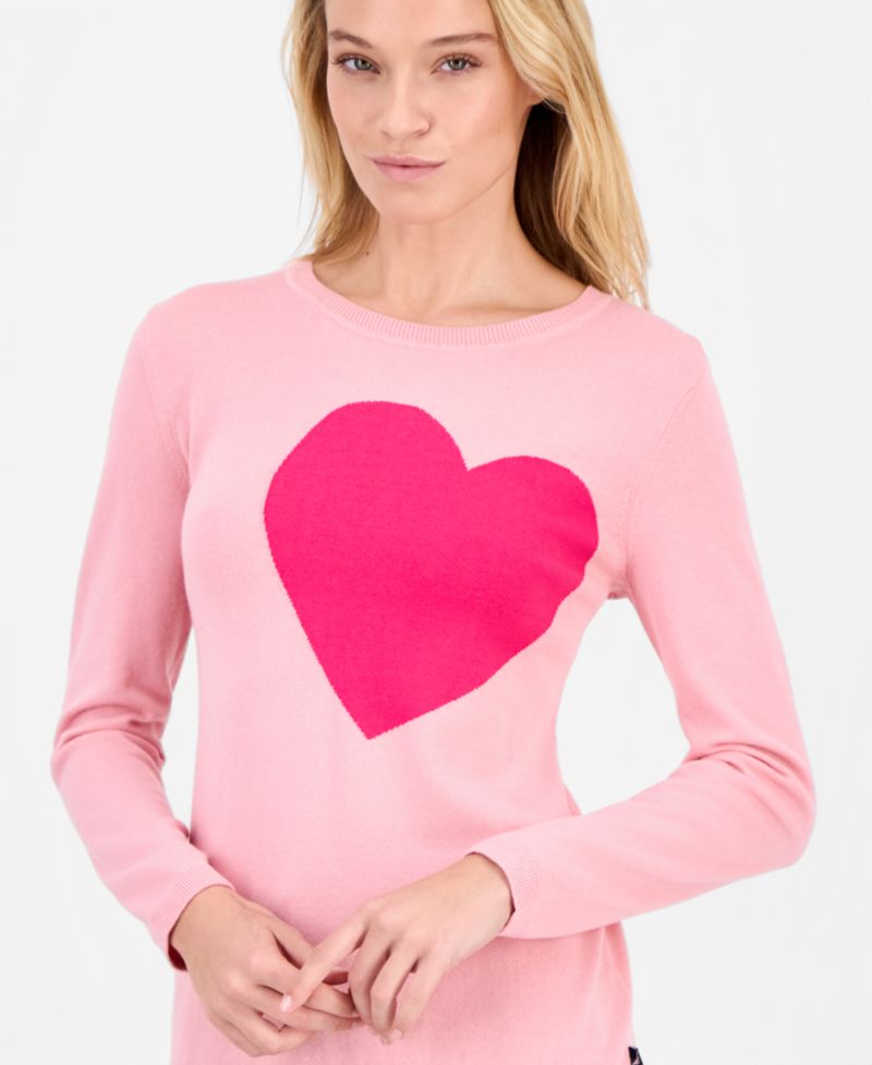 Nautica Women's Cotton Embroidered-Heart Sweater