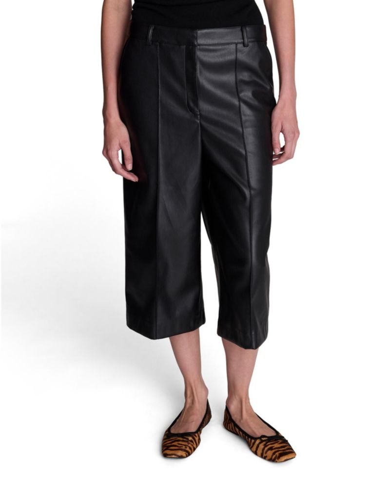 Women's High-Waisted Faux-Leather High Rise Pintuck Long Short