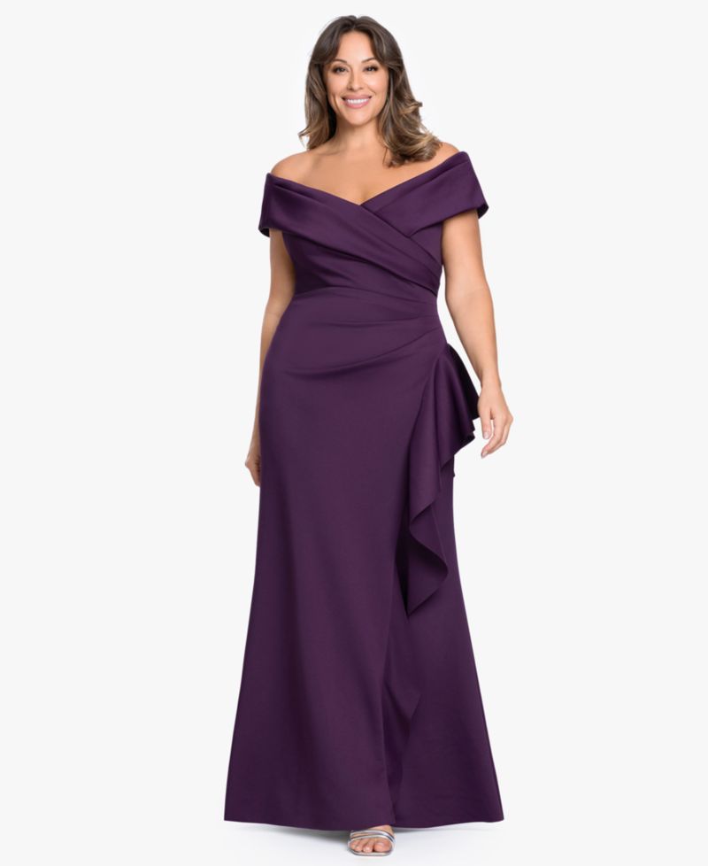 Petite Sweetheart Neck Side Ruffle Off-The-Shoulder Long Dress