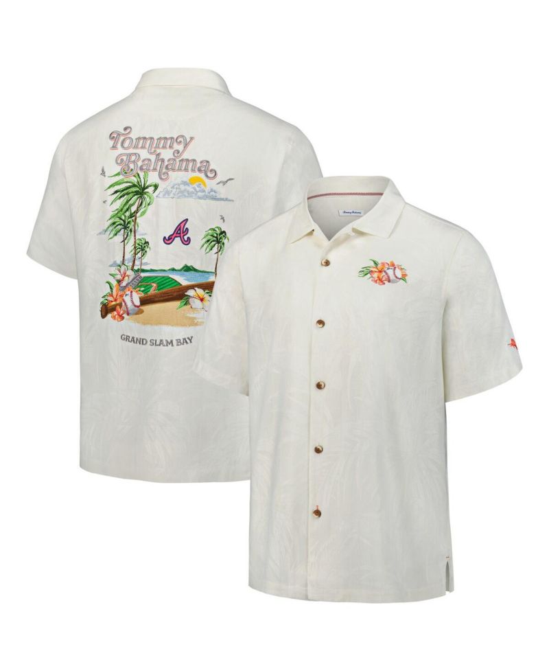 Men's White Atlanta Braves Grand Slam Bay Camp Button-Up Shirt