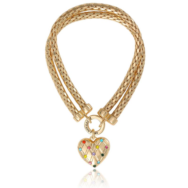 Double Chain Heart Padlock Bracelet, Gold&acirc;€‘Tone with Rainbow Crystals