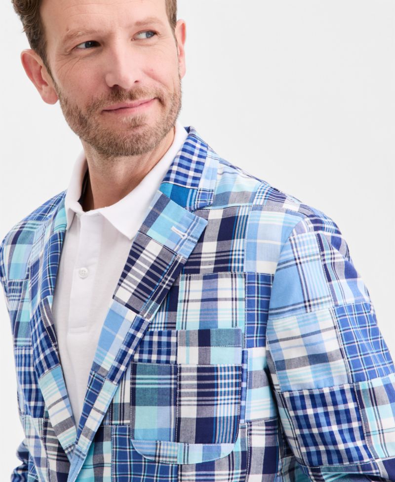 Men's Patchwork Madras Regular-Fit Blazer