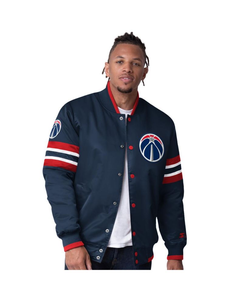 Men's Navy Washington Wizards Scout Varsity Satin Full-Snap Jacket