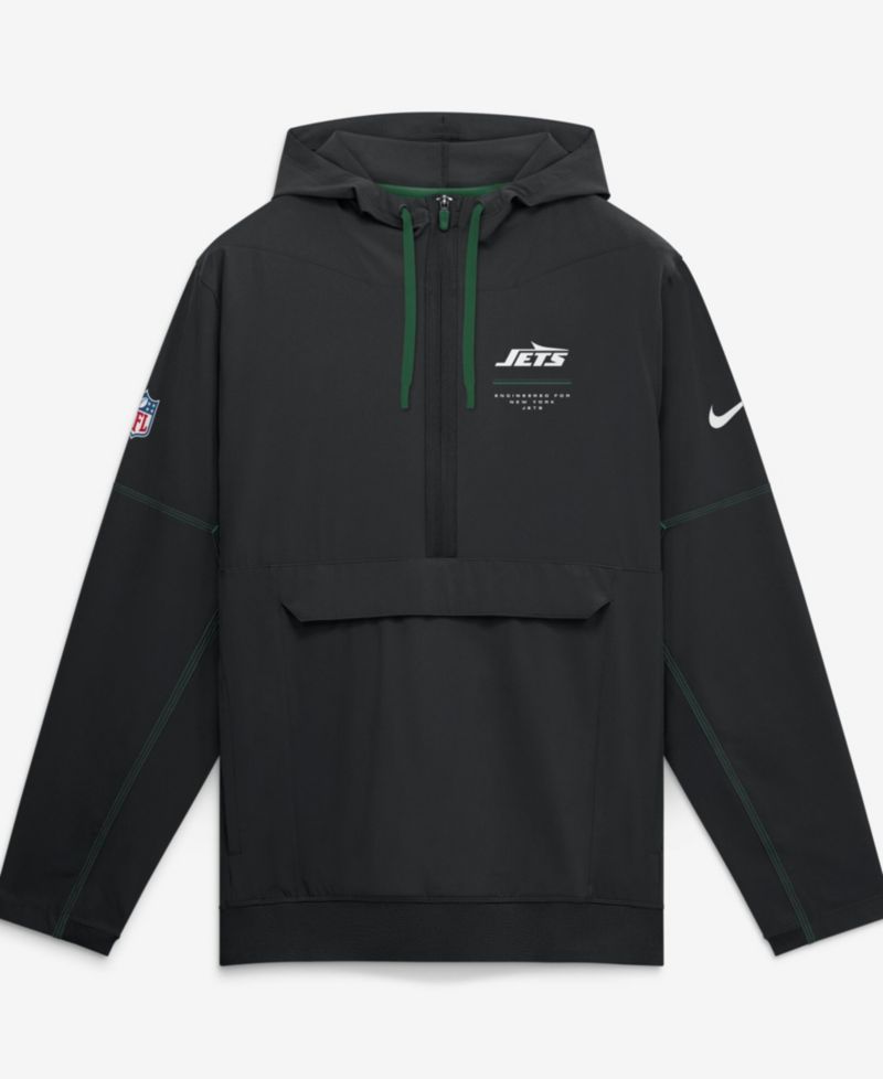 Men's Black New York Jets Sideline Logo Glory Anorak Half-Zip Hoodie