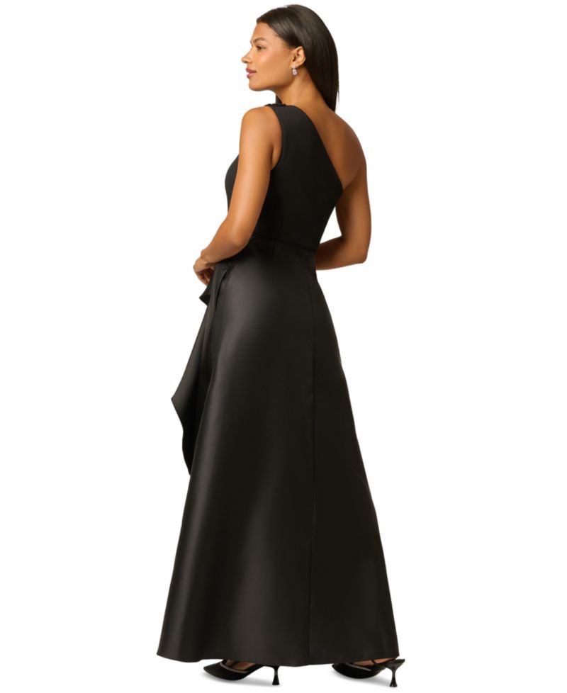 Women's One-Shoulder Combo Mikado Ruffle Gown