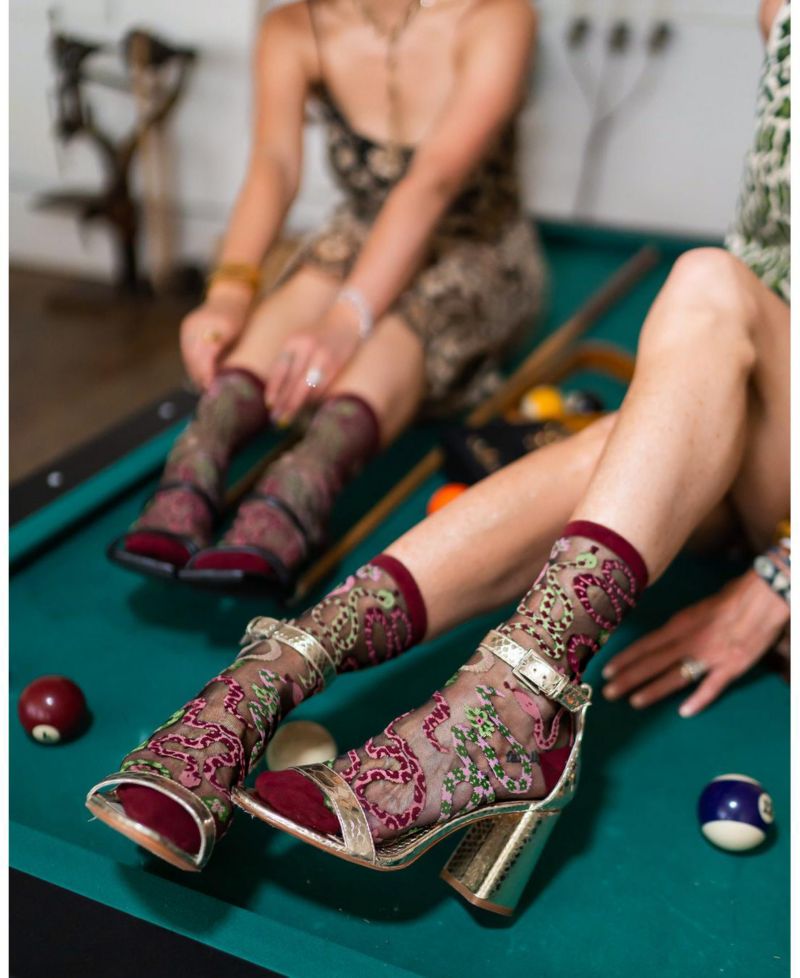 Women's Serpentine Floral Black Sheer Sock