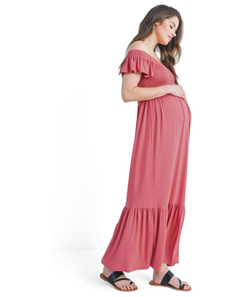 Women's Smocked Empire Waist Maxi Sundress with Ruffle Hem
