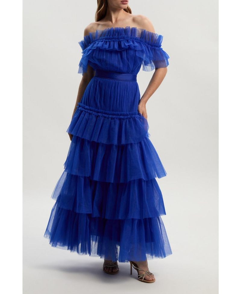 Women's Tulle Off Shoulder Maxi Dress