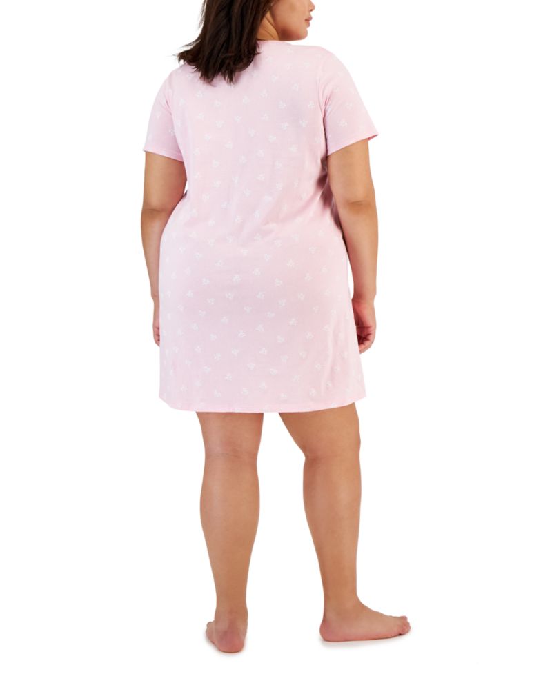 Plus Size Cotton Ditsy Floral Henley Sleepshirt