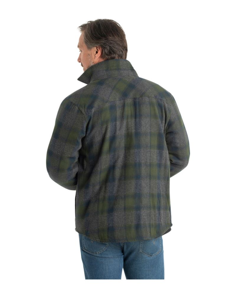 Mens Thermal Lined Plaid Long Sleeve Snap Up Shirt Jacket