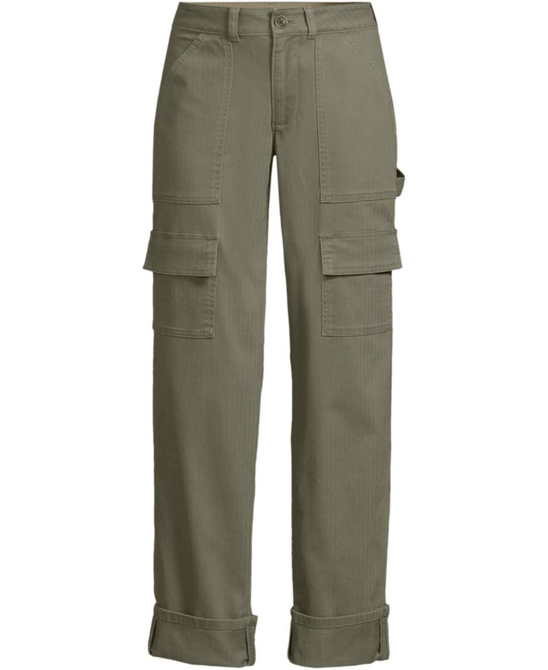 Petite Chino Mid Rise Straight Leg Cargo Ankle Pants