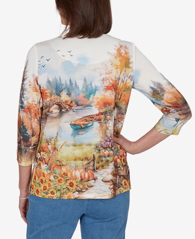 Women's Autumn Lake Scenic Print Top