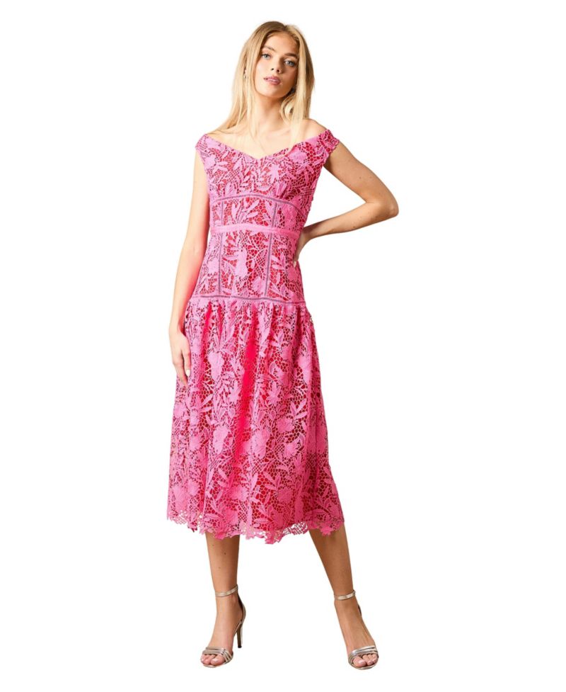 Women's Floral Lace Off The Shoulder Midi Dress