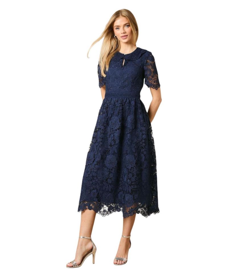 Women's Occasion Lace Collared Midi Dress