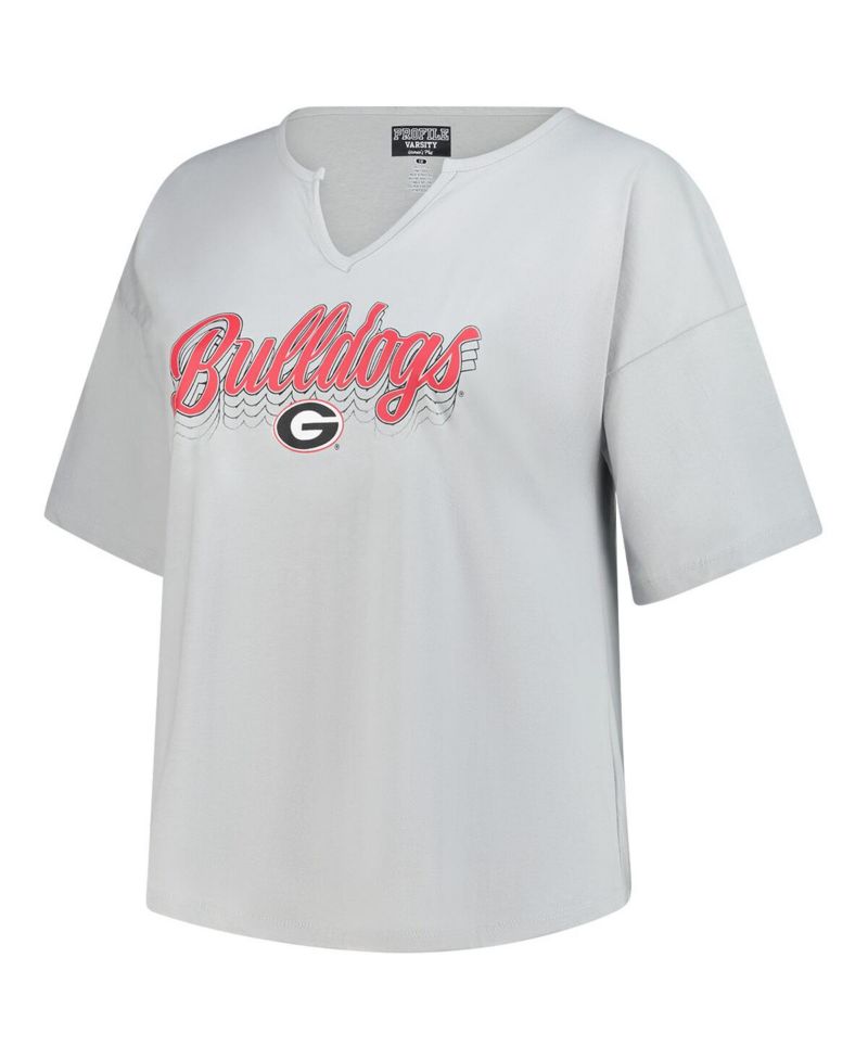 Women's Gray Georgia Bulldogs Plus Size Winning Gear Notch Neck T-Shirt