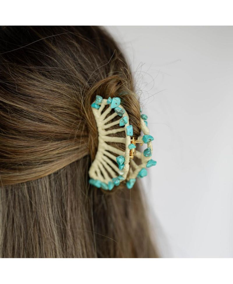 Women's Raffia Seashell Hair Claw Clip - Teal