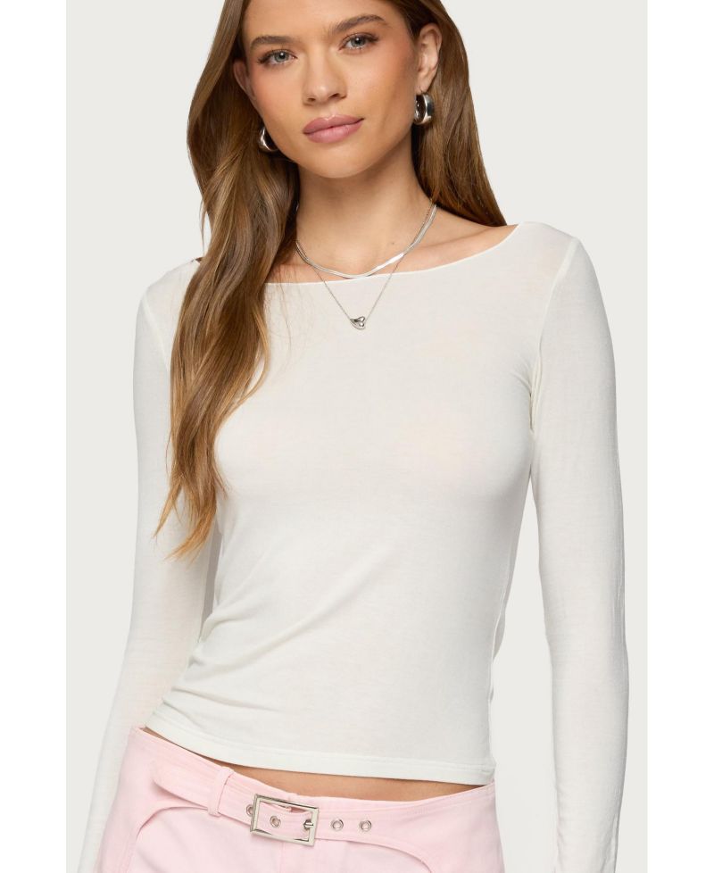 Womens Semi Sheer Long Sleeve Top
