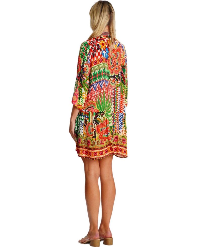 Women's Short Asymmetrical Dress with V-Neck and Mid-Length Sleeves