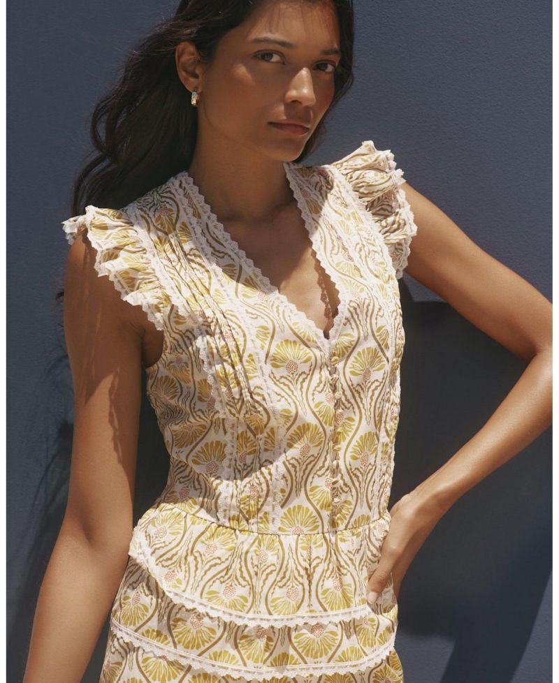 Women's Floral-Print V-Neck Peplum Cotton Top