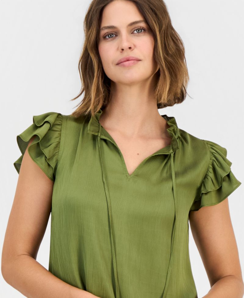 Women's Tie-Neck Ruffle-Sleeve Blouse