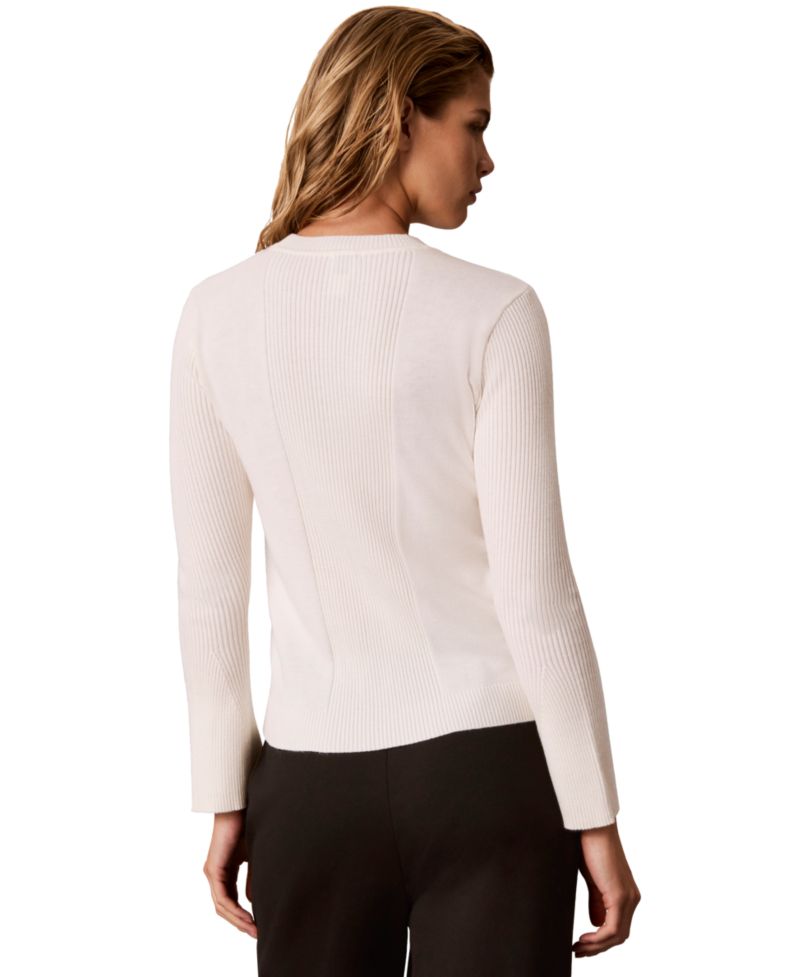Petite Ribbed Sculpted-Sleeve Crewneck Sweater