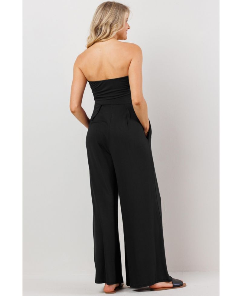 Women's Maternity Strapless Wide Leg Jumpsuit with Pockets