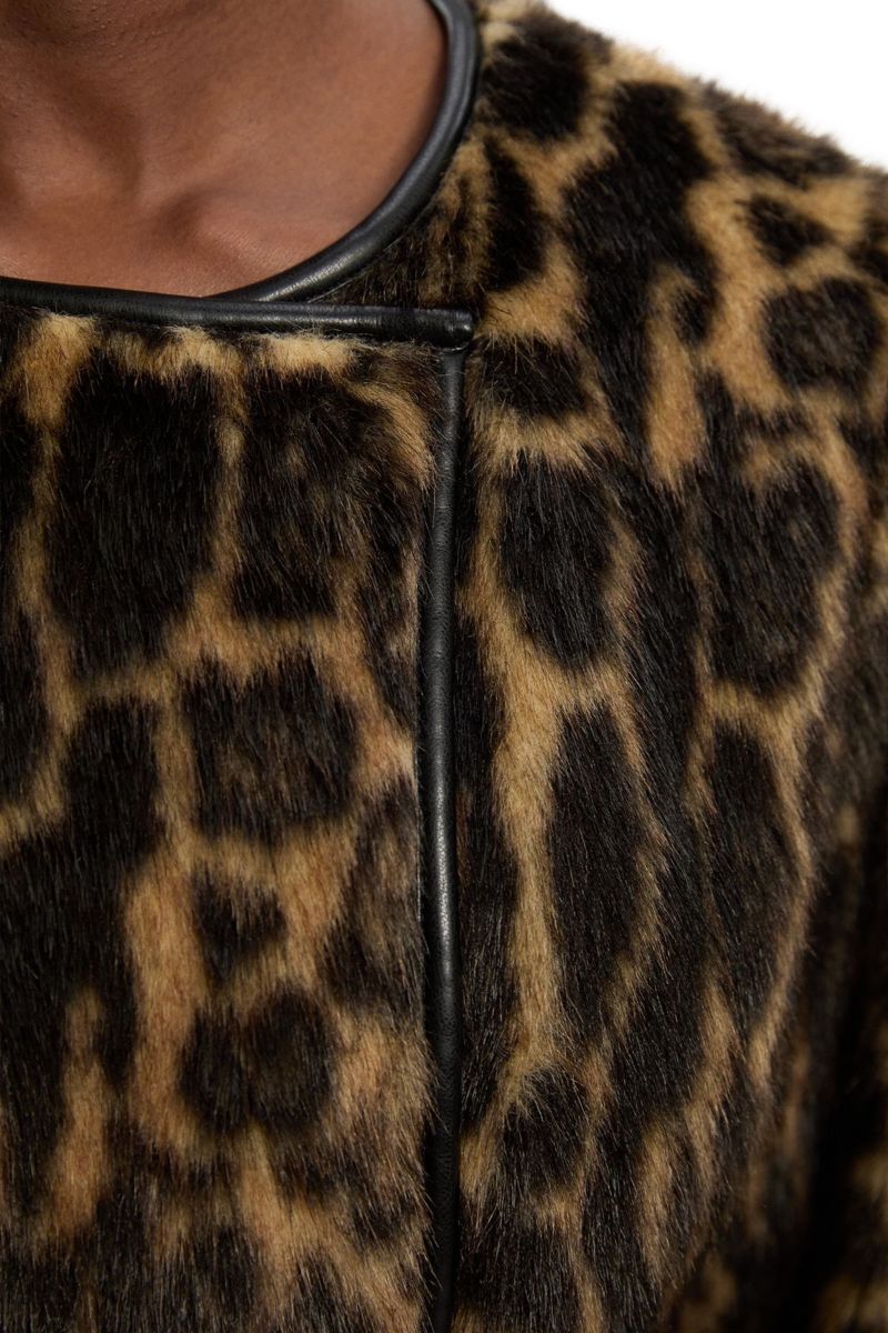 Women's Faux Fur Collarless Tie Belted Midi Coat