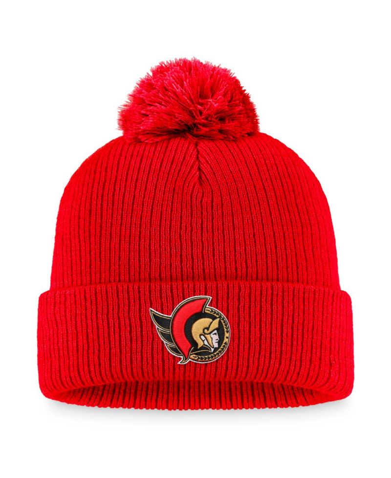 Men's Red Ottawa Senators Core Primary Logo Cuffed Knit Hat with Pom