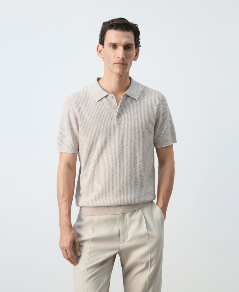 Men's Ribbed Linen-Cotton-Blend Polo Shirt