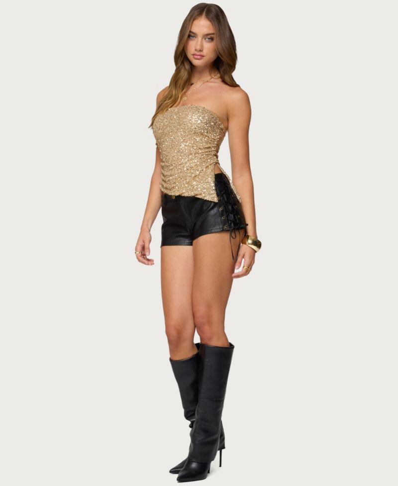 Women's Kariss Lace Up Faux Leather Micro Shorts