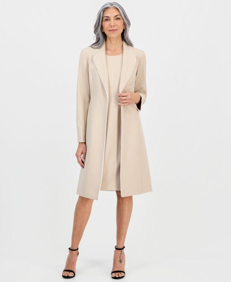 Women's Topper Jacket & Round-Neck Sheath 2 Piece Dress Suit, Regular & Petites