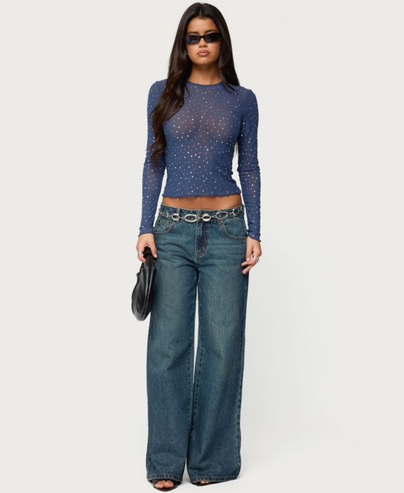 Women's Anari Rhinestone Mesh Top