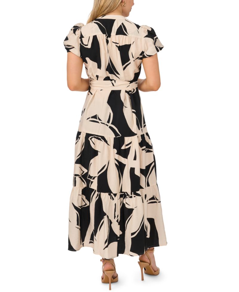 Women's Short-Sleeve Belted Maxi Dress